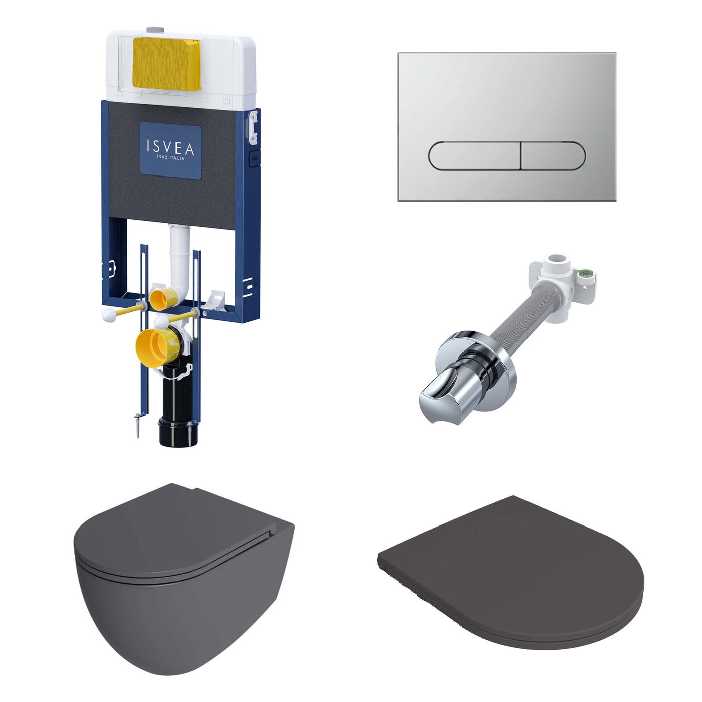 Isvea Infinity Clearim Plus Krom/Antrasit Asma Klozet ve Gömme Rezervuar Seti