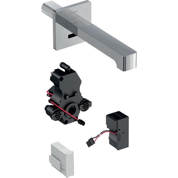Geberit lavabo bataryası Brenta, ankastre, elektrikli, sıva altı fonksiyon kutusu ile: Parlak krom, L=17cm, Mikser=Miksersiz