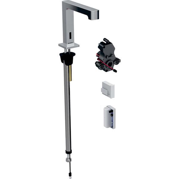 Geberit lavabo bataryası Brenta, tezgah üstü, jeneratörlü, sıva altı fonksiyon kutusu ile: Parlak krom, Mikser=Miksersiz