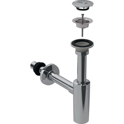 Geberit lavabo sifonu, kapak ve adaptör conta, yatay çıkış: d=32mm, G=1 1/4", Parlak krom
