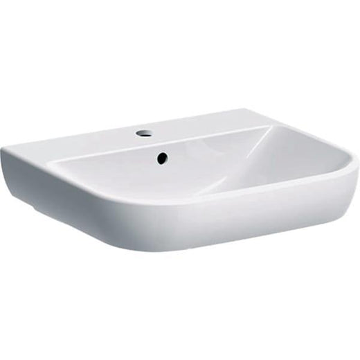 Geberit Smyle lavabo: B=55cm, T=48cm, Batarya deliği=Orta, Taşma deliği=Görünür, Beyaz