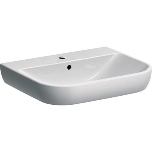 Geberit Smyle lavabo: B=60cm, T=48cm, Batarya deliği=Orta, Taşma deliği=Görünür, Beyaz