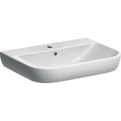 Geberit Smyle lavabo: B=65cm, T=48cm, Batarya deliği=Orta, Taşma deliği=Görünür, Beyaz