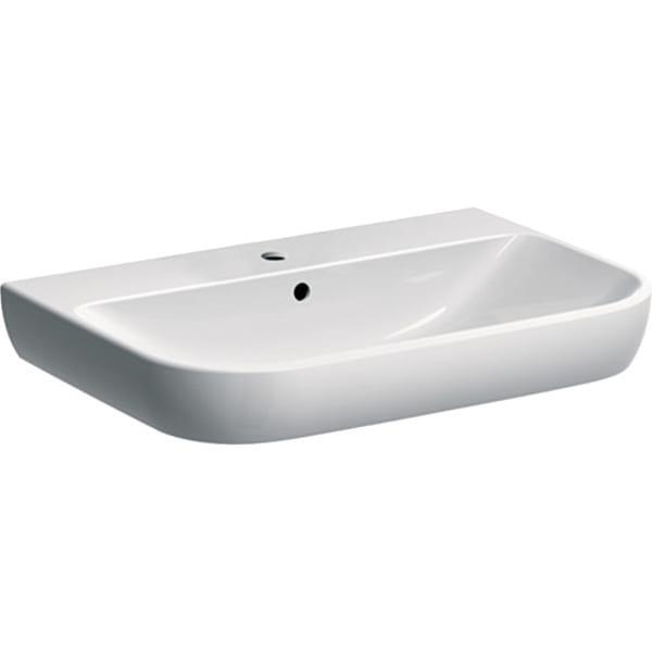 Geberit Smyle lavabo: B=70cm, T=48cm, Batarya deliği=Orta, Taşma deliği=Görünür, Beyaz