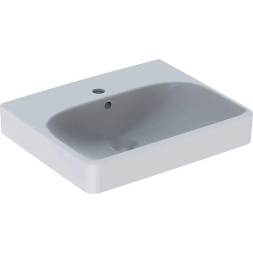 Geberit Smyle Square küçük lavabo: Beyaz, B=50cm, H=16cm, T=41cm, Batarya deliği=Orta, Taşma deliği=Görünür
