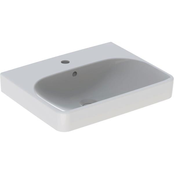 Geberit Smyle Square lavabo: B=55cm, T=44cm, Batarya deliği=Orta, Taşma deliği=Görünür, Beyaz