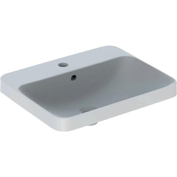 Geberit VariForm dikdörtgen çanak lavabo, batarya banklı: B=55cm, T=45cm, Batarya deliği=Orta, Taşma deliği=Görünür, Beyaz