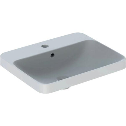 Geberit VariForm dikdörtgen çanak lavabo, batarya banklı: B=55cm, T=45cm, Batarya deliği=Orta, Taşma deliği=Görünür, Beyaz