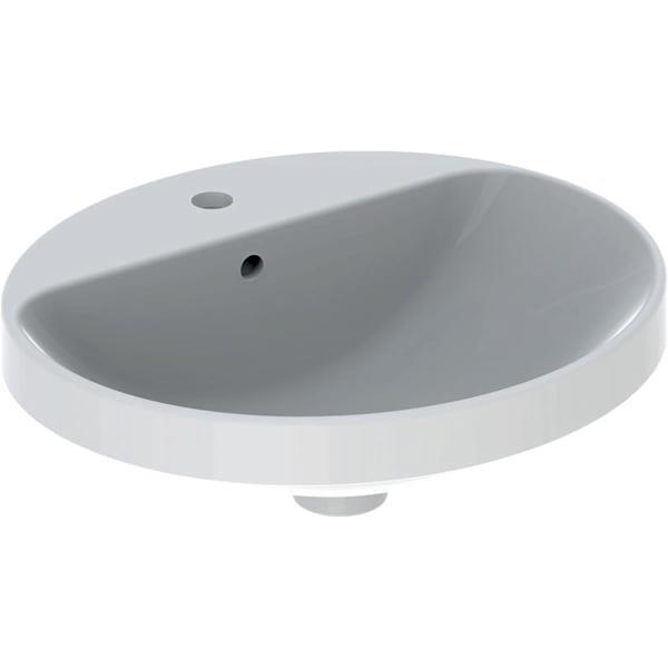 Geberit VariForm oval çanak lavabo, batarya banklı: B=50cm, T=45cm, Batarya deliği=Orta, Taşma deliği=Görünür, Beyaz
