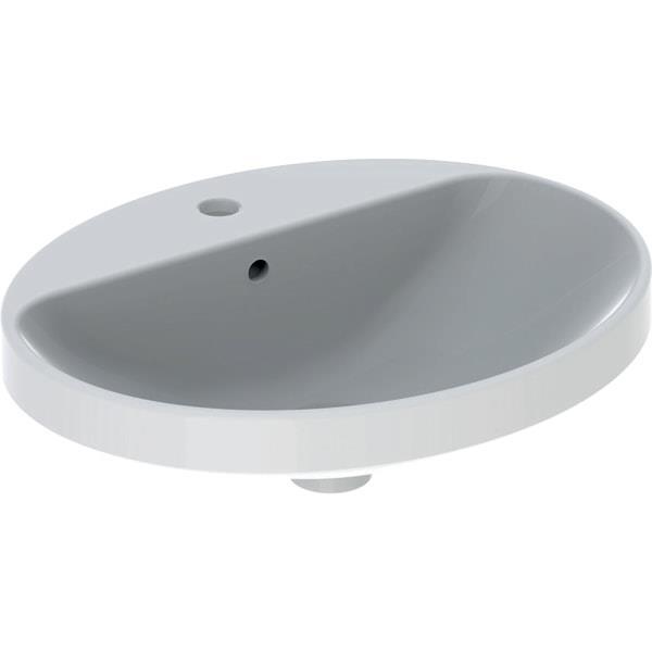 Geberit VariForm oval çanak lavabo, batarya banklı: B=55cm, T=45cm, Batarya deliği=Orta, Taşma deliği=Görünür, Beyaz