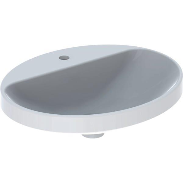 Geberit VariForm oval çanak lavabo, batarya banklı: B=55cm, T=45cm, Batarya deliği=Orta, Taşma deliği=Yok, Beyaz