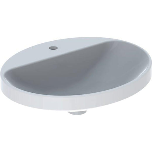 Geberit VariForm oval çanak lavabo, batarya banklı: B=55cm, T=45cm, Batarya deliği=Orta, Taşma deliği=Yok, Beyaz