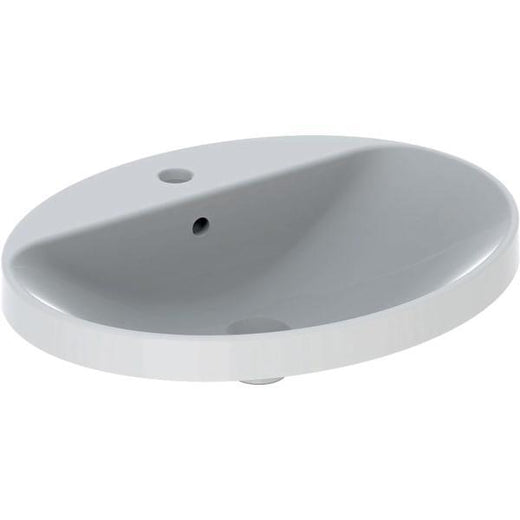 Geberit VariForm oval çanak lavabo, batarya banklı: B=60cm, T=48cm, Batarya deliği=Orta, Taşma deliği=Görünür, Beyaz