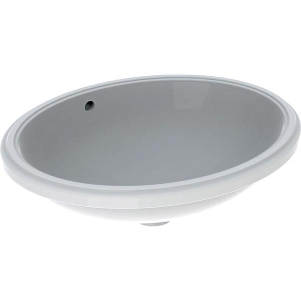 Geberit VariForm oval tezgah altı lavabo: B1=50cm, T=46cm, Batarya deliği=Yok, Taşma deliği=Görünür, Beyaz