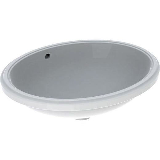 Geberit VariForm oval tezgah altı lavabo: B1=50cm, T=46cm, Batarya deliği=Yok, Taşma deliği=Görünür, Beyaz