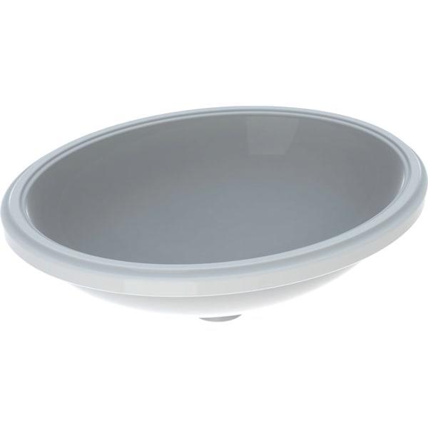 Geberit VariForm oval tezgah altı lavabo: B1=50cm, T=46cm, Batarya deliği=Yok, Taşma deliği=Yok, Beyaz