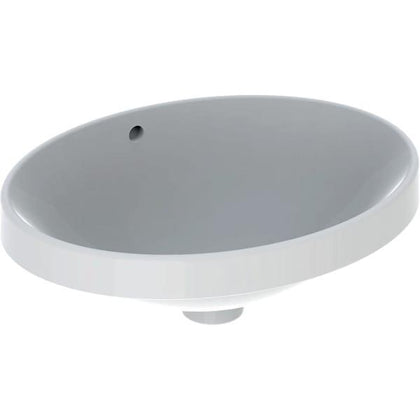 Geberit VariForm oval tezgah üstü lavabo: B=50cm, T=40cm, Batarya deliği=Yok, Taşma deliği=Görünür, Beyaz