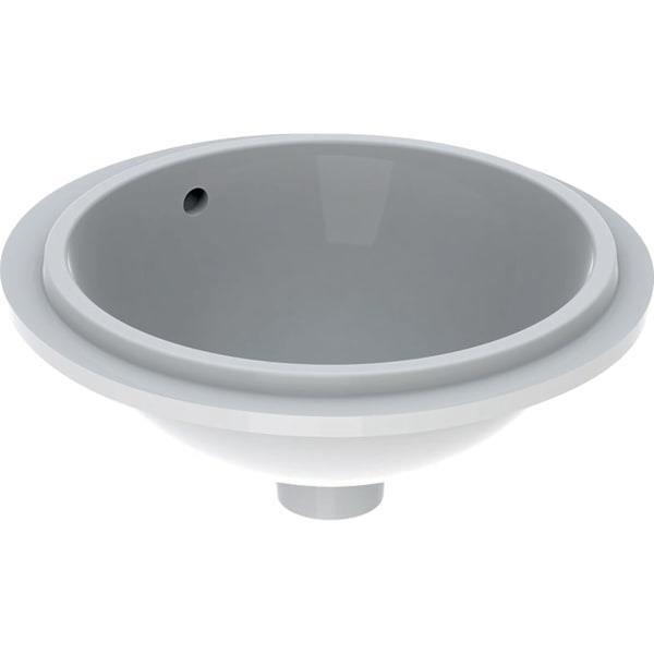 Geberit VariForm yuvarlak tezgah altı lavabo: T=42cm, Batarya deliği=Yok, Taşma deliği=Görünür, Beyaz
