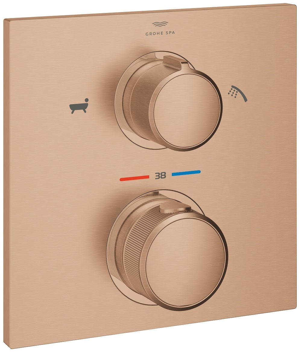 Grohe Allure Termostatik Ankastre Banyo ve Duş Bataryası (Sıva Üstü Grubu), 2 Yollu, Fırçalı Bakır