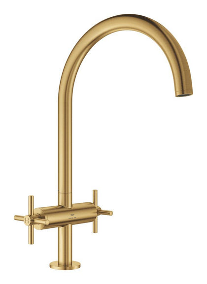 Grohe Atrio Kuğu Borulu Eviye Bataryası, Fırçalı Altın - 30609GN0
