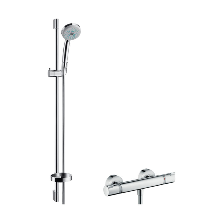 HansGrohe Croma 100 Aplike Duş Sistemi Multi, Ecostat Comfort Termostat Ve 90 Cm Duş Barı İle - 27085000