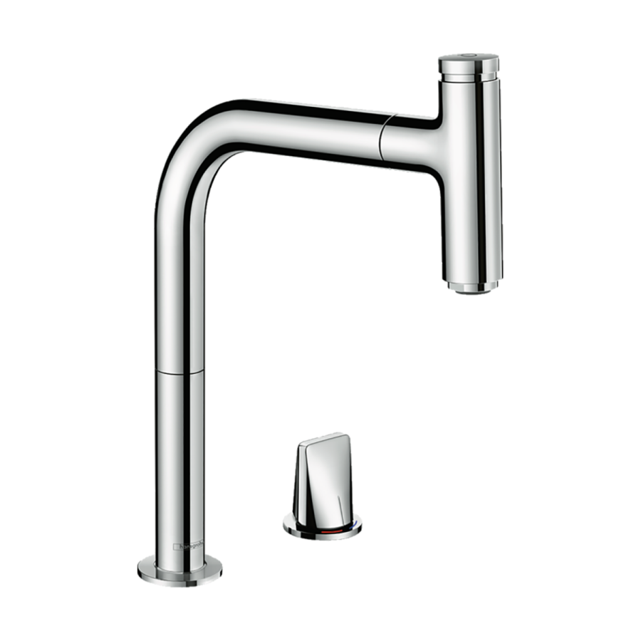 HansGrohe Metris Select M71 2 - Delikli Tek Kollu Eviye Bataryası 200, Eco, Çekilebilir Gaga, 1Jet, Sbox - 73825000