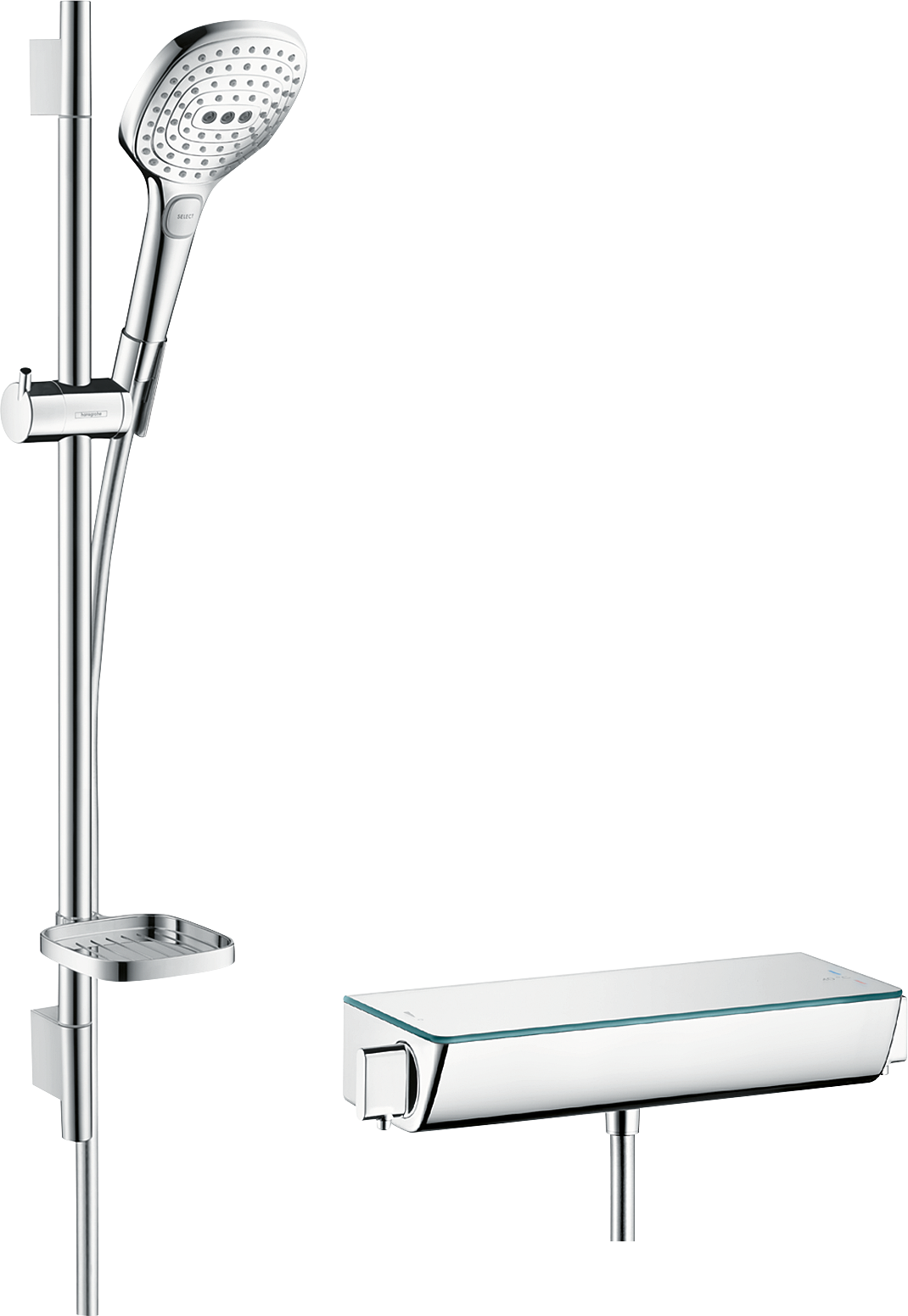 HansGrohe Raindance Select E Aplike Duş Sistemi 120 3Jet, Ecostat Select Termostat Ve 65 Cm Duş Barı İle - 27038400
