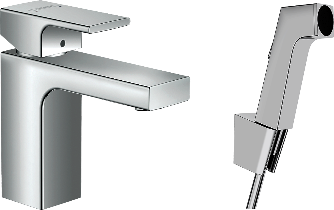 HansGrohe Vernis Shape Tek Kollu Lavabo Bataryası 100 Bidette El Duşu Ve 160 Cm Duş Hortumu İle - 71216000