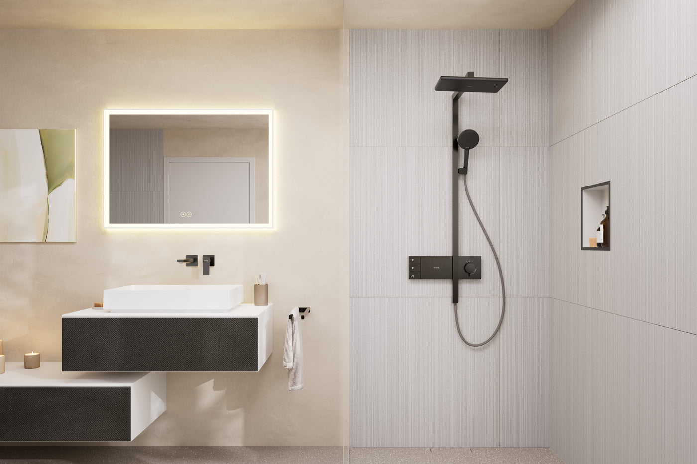 HansGrohe Xtrastoris Individual Duvar Nişi Satin Beyaz Tasarım Çerçeveli 300/300/100 - 56099340