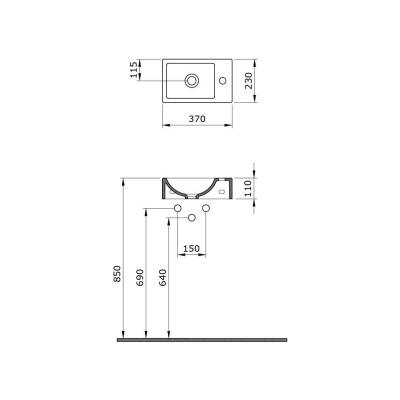 Bocchi Lavabo Milano Dar Sol 37 Cm Parlak Siyah 1418-005-0126 - 2