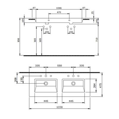 Bocchi Milano Çift Gözlü Lavabo 120 cm Mat Beyaz 1111-002-0126 - 3