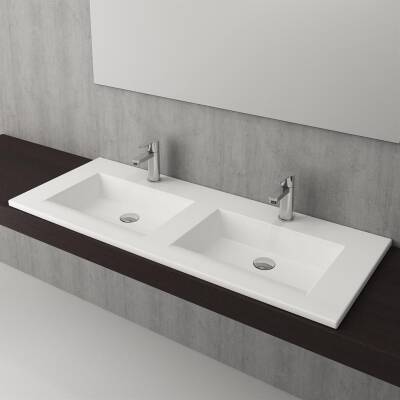 Bocchi Milano Çift Gözlü Lavabo 120 cm Parlak Beyaz 1111-001-0126 - 1