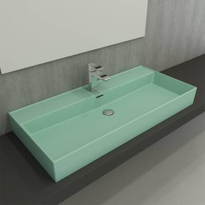 Bocchi Milano Tezgah Üstü Lavabo 100 cm Mat Mint Yeşil 1378-033-0126 - 2