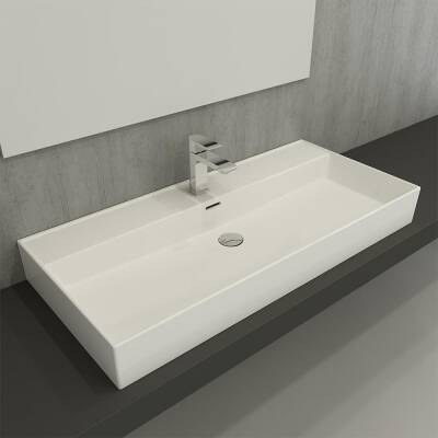 Bocchi Milano Tezgah Üstü Lavabo 100 cm Parlak Beyaz 1378-001-0126 - 2