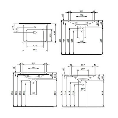 Bocchi Taormina Pro Etajerli Lavabo 3 Armatür Delikli Parlak Beyaz 65 Cm 1007-001-0127 - 3