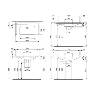 Bocchi Taormina Pro Etajerli Lavabo 3 Armatür Delikli Parlak Beyaz 85 cm 1008-001-0127 - 3