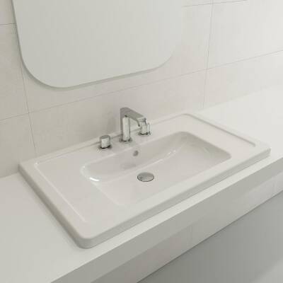 Bocchi Taormina Pro Etajerli Lavabo 3 Armatür Delikli Parlak Beyaz 85 cm 1008-001-0127 - 2