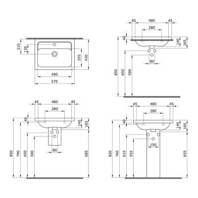 Bocchi Taormina Pro Lavabo Üç Delikli 57 cm Parlak Beyaz 1004-001-0127 - 2