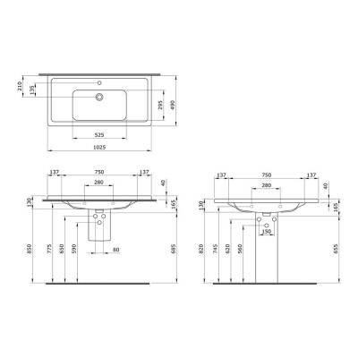 Bocchi Taormina Pro Lavabo Üç Delikli 105 cm Parlak Beyaz 1118-001-0127 - 2