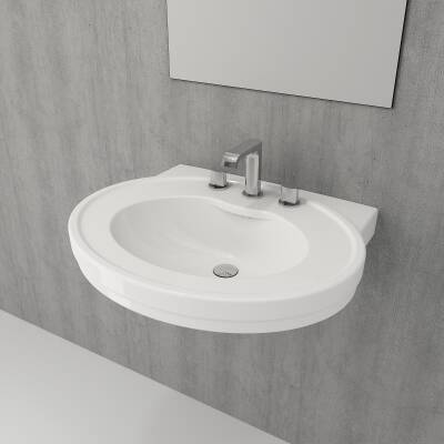 Bocchi Verona Lavabo Üç Armatür Delikli 70 Cm Parlak Beyaz 1047-061-0127 - 3