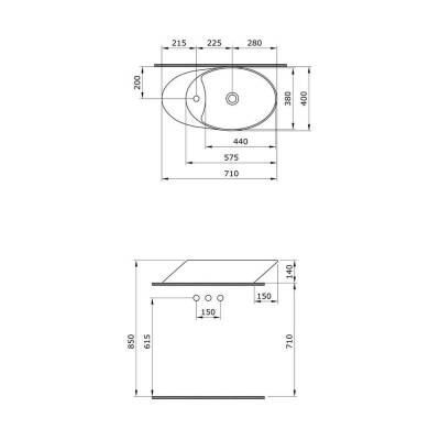 Bocchi Vessel Batarya Banklı Çanak Lavabo 72 cm Mat Siyah 1021-004-0126 - 3