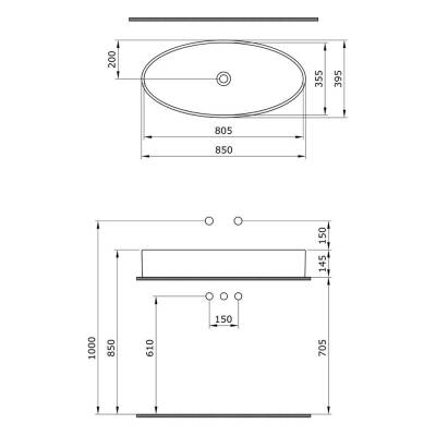 Bocchi Vessel Elips Çanak Lavabo 85 Cm Mat Gri 1014-006-0125 - 3