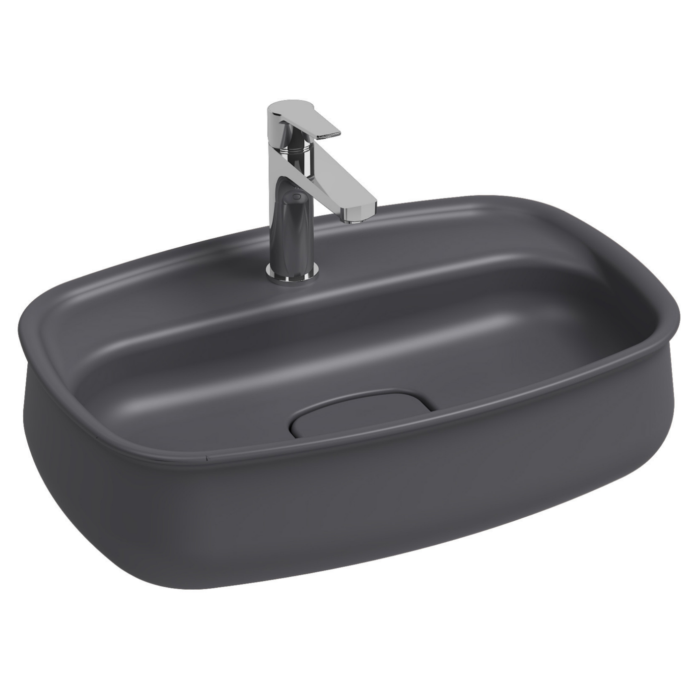 Isvea Fluido Tezgah Üzeri Çanak Lavabo Antrasit 60cm Bas-Aç Set