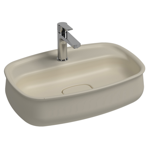 Isvea Fluido Tezgah Üzeri Çanak Lavabo Fildişi 60cm Bas-Aç Set