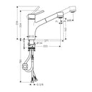 HansGrohe Talis M52 Tek Kollu Eviye Bataryası 170, Çekilebilir El Duşu, 2Jet - 32841000