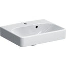 Asimetrik taşmalıklı Geberit Smyle Square küçük lavabo: Beyaz, B=45cm, H=16cm, T=36cm, Batarya deliği=Orta, Taşma deliği=Görünür