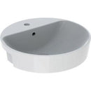 Geberit VariForm yuvarlak yarım tezgah lavabo: D=50cm, Batarya deliği=Orta, Taşma deliği=Görünür, Beyaz