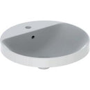 Geberit VariForm yuvarlak tezgah üstü lavabo, batarya banklı: D=48cm, Batarya deliği=Orta, Taşma deliği=Görünür, Beyaz
