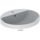 Geberit VariForm oval çanak lavabo, batarya banklı: B=50cm, T=45cm, Batarya deliği=Orta, Taşma deliği=Görünür, Beyaz