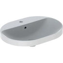 Geberit VariForm eliptik çanak lavabo, batarya banklı: B=60cm, T=45cm, Batarya deliği=Orta, Taşma deliği=Görünür, Beyaz